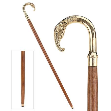 DESIGN TOSCANO Elephant Curved Handle Solid Hardwood Walking Stick TV6216